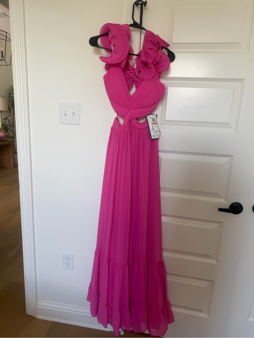 Macy's Fuchsia Pink Backless Ruffled Maxi Dress